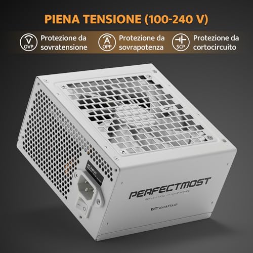 PMT750 Alimentatore Completamente Modulare ATX 3.1 e PCIe 5.1, cavo 12VHPWR, 100% Giapponesi 105°C, Alimentatore da Gioco 80 Plus Gold, Dimensioni Compatte 150 mm, (Bianco, 750 watt) - Alimentatore - Immagine 6