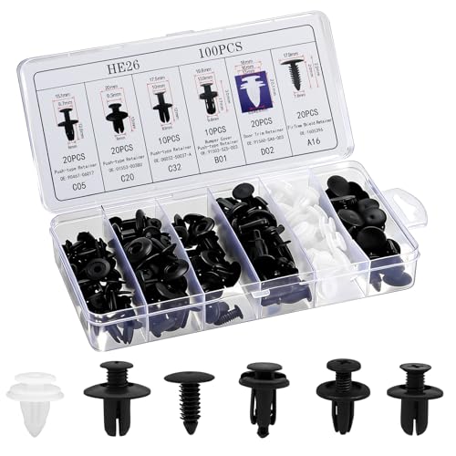 Image of 100Pcs Auto Body Panel Fasteners & Push Pin Rivets - 6 Sizes Bumper Fender Flare Retainer Clips. Plastic Expansion Screws Replacement for GM Ford Toyota Honda (100Pcs)