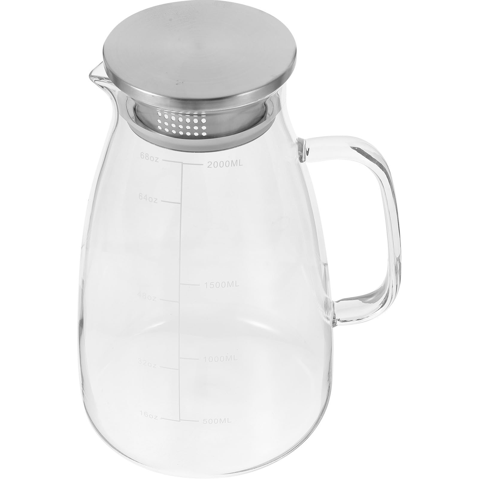 Großer Wasserkaraffe aus Glas 2000ml mit Deckel und Skala Elegante Glaskanne für Kalte Getränke Rutschfest für Zuhause und Partys