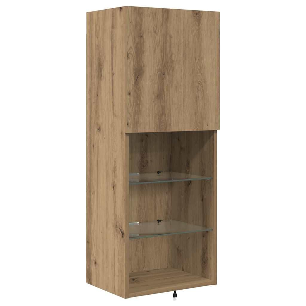 TV-Wandgeräte Wandmontiert 4-TLG Artisan-Eiche Holzwerkstoff mit LED-Beleuchtung 13 Regale 2 Türen Stauraum-Schrank Wohnzimmer Regal-Set Modern Media Center