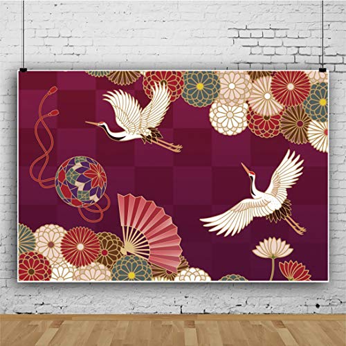 Qinunipoto 背景布 写真 写真の背景 背景 和風 白鶴 ファン デイジー 撮影布 商品撮影 人物撮影 自宅 写真館 自宅用 商業用 写真背景 装飾用 無反射布 新生幼児撮影用背景布 子供用 新生幼児用 ビニール 1.5x1m