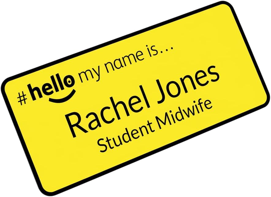 Hello My Name is Badge Yellow/Black 76 x 32 mm Dementia Friendly Doctor Student Doctor GP Healthcare Assistant Nurse Practitioner Clinical Medical