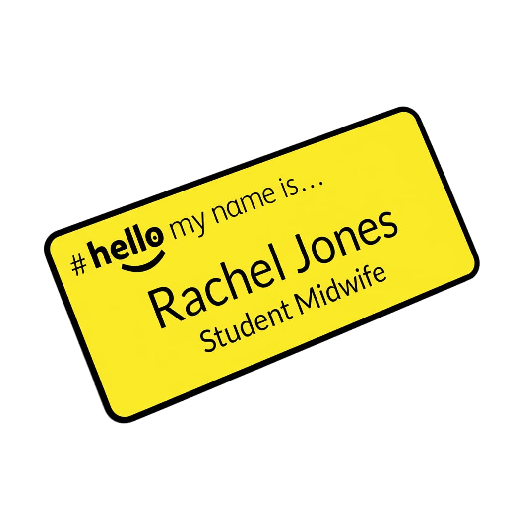 Hello My Name is Badge Yellow/Black 76 x 32 mm Dementia Friendly Doctor Student Doctor GP Healthcare Assistant Nurse Practitioner Clinical Medical