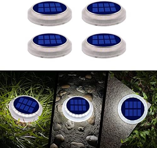 DetarZinLED Solar Ground Lights Outdoor Waterproof, White Landscape In-Ground Solar Lights, Outdoor Lights Solar Powered for Ground Driveway Patio Pathway Yard Fence Walkway Deck Step (4 Pack)