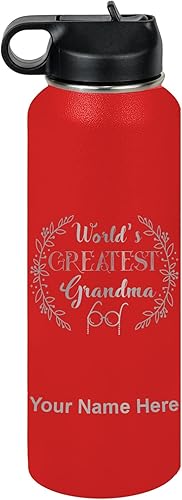 Miniatura 12 de LaserGram Botella de agua personalizada, World's Greatest Grandma, acero inoxidable de doble pared aislada al vacío con popote superior, regalo