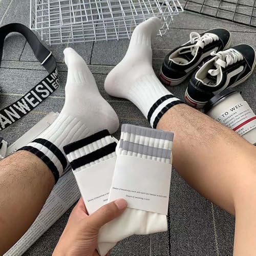 2/5/10 Pairs Comfy Running Athletic Socks Casual Striped Crew Socks for Men and Women3
