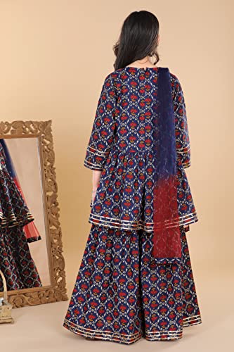 Image of Adiva Girls Floral Print Anarkali Kurta Sharara with Dupatta Set