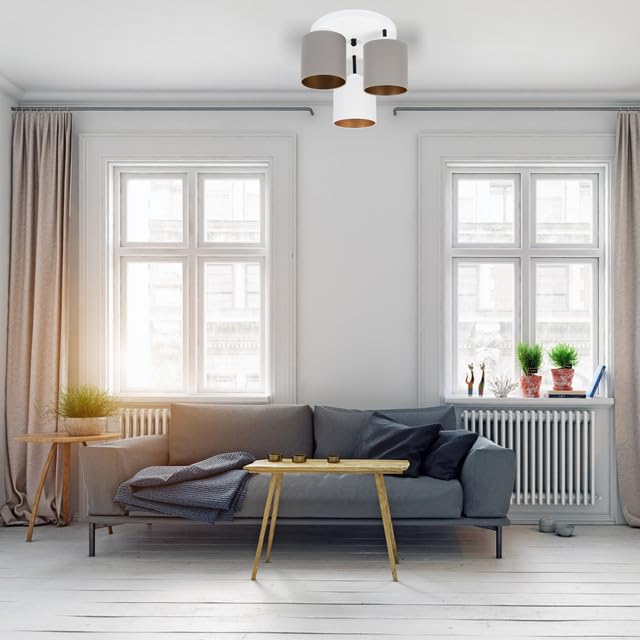 Deckenlampe 3 Flammig Deckenleuchte E27 LED Geeignet Wohnzimmer Schlafzimmer Küche CL-3030WE-GRWEGR Weiß - Grau/Weiß/Grau