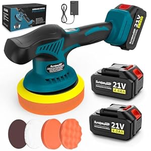 Polijstmachine auto accu, 21V accu polijstmachine met 2 * 4000mAh batterijen & 8 variabele snelheden & 6000RPM, polijstmachine voor autoverzorging polijsten waxen krassen verwijderen
