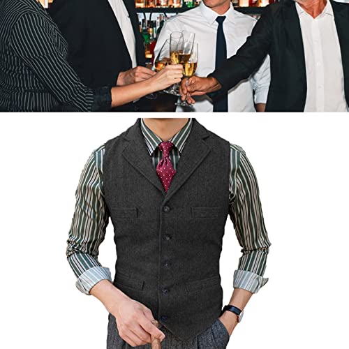 Mens Slim Fit Herringbone Tweed Suits Vest, Lapel V Neck Casual Formal Groomman Lightweight Waistcoat For Prom Banquet Work ( Color : Orange , Size : Large ) #TOP5