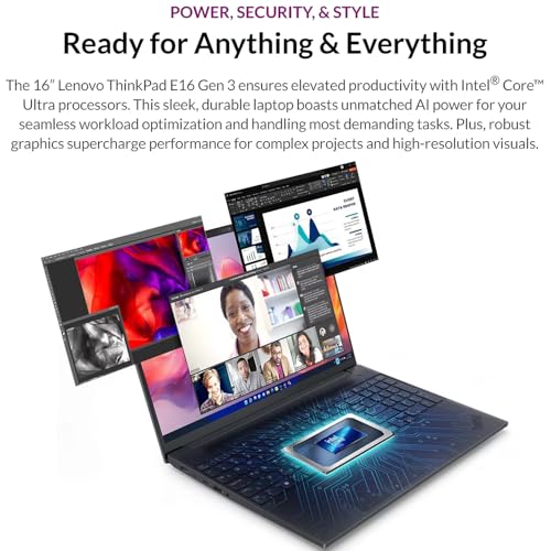 Image of Lenovo ThinkPad E16 Laptop Computer with Intel Ultra 7 255H, for Home Office Business, Lifetime Office 365, (16GB DDR5, 1TB SSD), Backlit Keyboard, Fingerprint Reader, Windows 11 Pro, Midnight Black