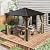 Outsunny 10' x 10' Hardtop Gazebo with Curtains and Netting, Permanent Pavilion Metal Single Roof Gazebo Canopy with Aluminum Frame and Hooks, for Garden, Patio, Backyard, Light Brown