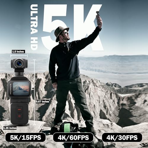 Image of 5K Pocket Vlogging Camera with Face Tracking, 64GB Card | Vlog Body POV Camera, Action Cam 5K, WiFi, Electronic 270 Rotating Lens, Touch Screen, Remote Control, External MIC