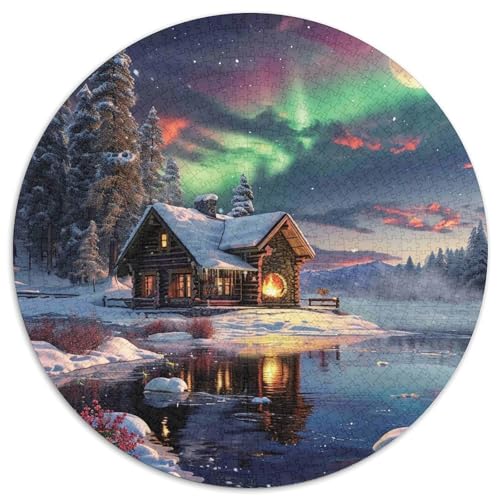 Puzzle de la aurora boreal y cabaña invernal: 1000 piezas de relajación y arte redondo