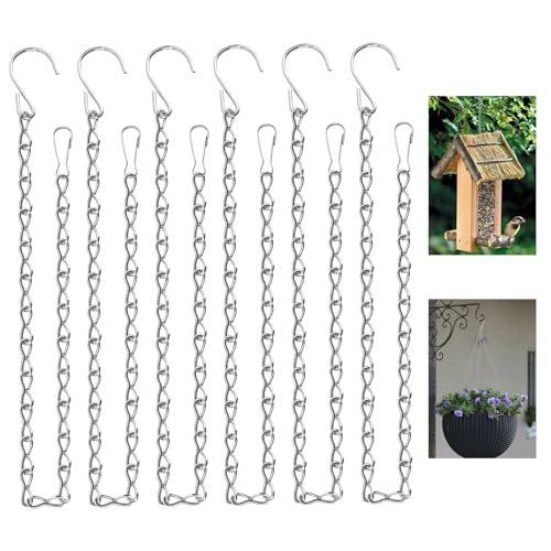 STPIYFZU Hanging Chain, 6Pack Silver Iron Chain with Hook, 19.7 Inch, Adjustable for Hanging Plants, Bird Feeders, Decor