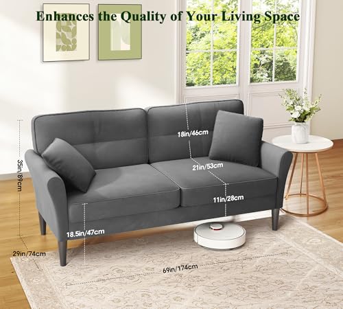 Kidirect Sofa Set for Living Room, Comfy Velvet 2 Piece Couch Sets for Living Room, Tool-Free Setup 3 Seat Couch and Loveseat Sets, Modern Sofa and Loveseat Set, Sturdy Love Seat Couches, Charcoal — view 3