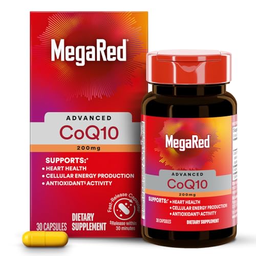 MegaRed Advanced CoQ10 Supplements- 200mg Per Serving, Powerful Antioxidant that Supports Cellular Energy Production and Protects Against Free Radicals*- 30 Coenzyme Q10 Capsules, 30 Servings