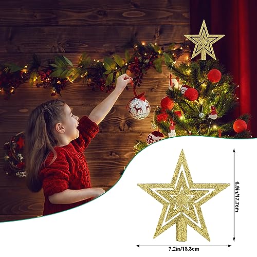 VEYLIN Christmas Tree Topper,20CM Gold Glittered Star Christmas Tree Topper Star Tree Topper for Christmas Tree Ornament(Gold) - Image 2