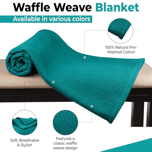 100% Cotton Blankets Queen Size for Bed - Waffle Weave Blankets for Summer, Lightweight and Breathable Soft Woven Blanket for Spring, (Teal, Queen (90" x 90")) - Image 4