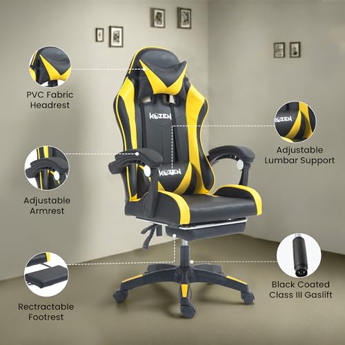 KOZEN Gaming Chair with Retractable Padded Footrest, 135 Recliner Chair | Ergonomic Chair with Premium PVC Fabric, Computer Chair with Adjustable... - Image 4