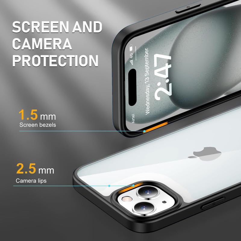 Image of COVERLY Clear Back Cover Case for iPhone 12 Pro, Black Hybrid TPU Polycarbonate, Anti-Shock Protection,Scratch Resistant,Camera & Full Body Protection,Wireless Charging