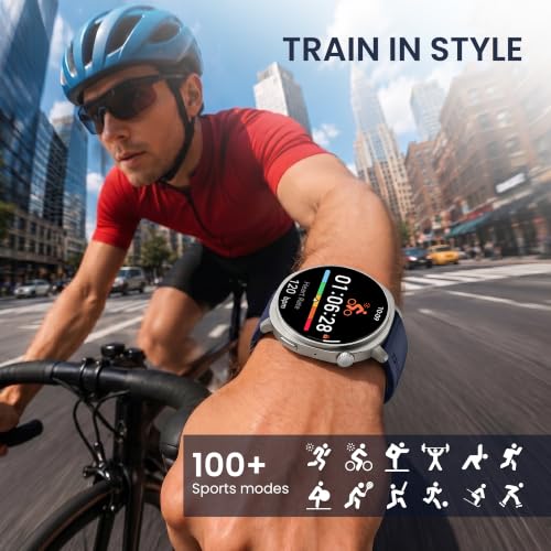 Image of Fastrack Revoltt FR3 Pro Smartwatch with 1.43 inch AMOLED Display,Dynamic 60Hz Refresh,Nitrofast Charging,HRM,SpO2,Sleep,Multiple Menu Style,Functional Crown,IP68, BT calling,24 /7 Health Suite - Dark Blue