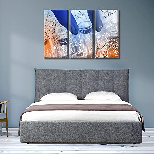Image of TUMOVO Canvas Wall Art Chemical Equations and Periodic Table Background Artwork Pictures Black and White Wall Art 3 Panel Home Decor Clinical Laboratory Framed Ready to Hang (42 inch Wx28 H)