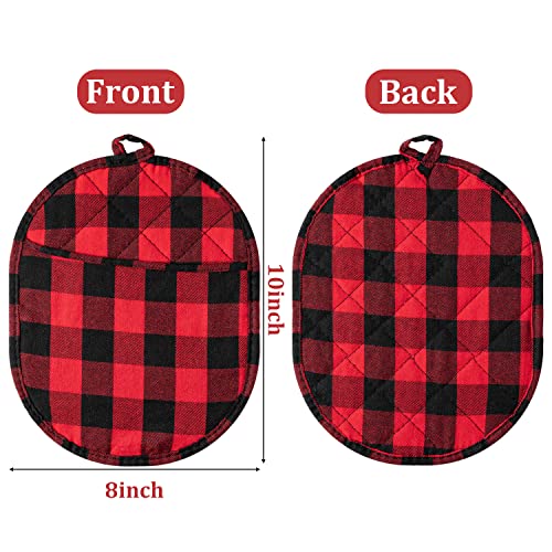 Grobro7 5Pcs Pot Holder With Pockets Black And Red Cotton Plaid Oval Potholder Heat Resistant Hot Pad Machine Washable Oven Mitt Multipurpose Potholders For Kitchen Baking Cooking Grilling 10 X 8 In #TOP1