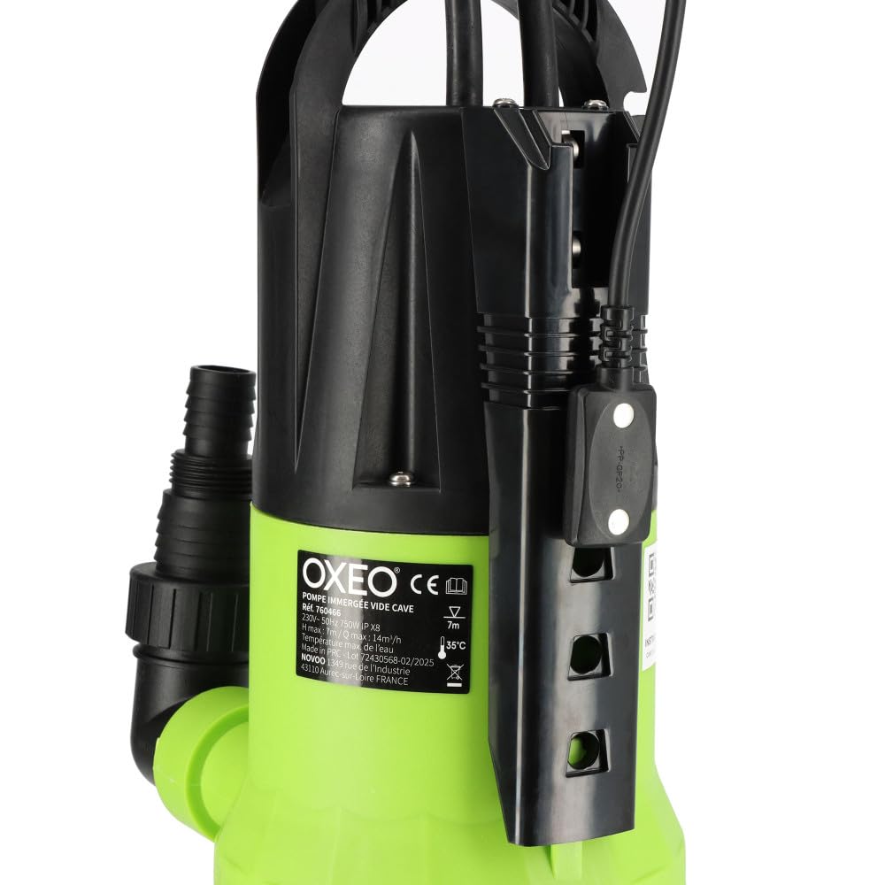Pompe vide cave avec capteur électronique intégré 750W - Pompe d'évacuation eaux chargées - Hauteur refoulement 7m - Câble 10m