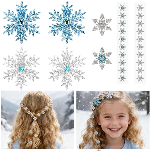 Vodolo Snowflake Hair Clips for Women 24Pcs Snow flake Clips Frozen Hair Clip for Vacation Winter Party Blue White Christmas Hair Accessories for Girls Holiday Gifts