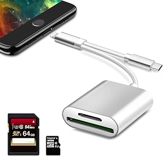 2 in 1 SD Card Reader for iPhone iPad Camera, Apple Lightning to SD/TF Card Camera Reader Adapter Dual Slot Trail Camera Viewer Memory Card Reader for iPhone/iPad/MacBook/Samsung, Plug and Play