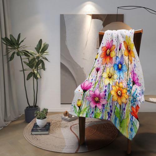 Koc flanelowy, 230 x 270 cm, kolorowe kwiaty, narzuta na sofę z mikrofibry, na łóżko, krzesła, do biura, puszysta narzuta na łóżko, sofę, kanapę, 230 x 270 cm