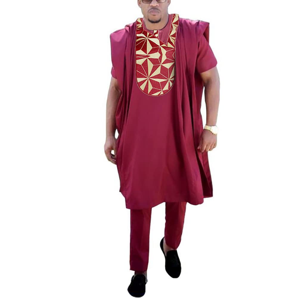 HDAfrican Men Clothing Bubu Top Dashiki Shirts and Pants 3 Pieces Tribes Outfits