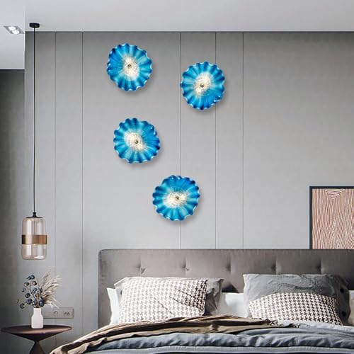 Image of Blue Glass Wall Light Dia 12 inch Wall Lamp with Murano Glass Shade Vintage Vanity Lighting Fixture with Metal Base Flush Mount Wall Sconce 2-Light for Bathroom, Bedroom, Bedside, Entryway
