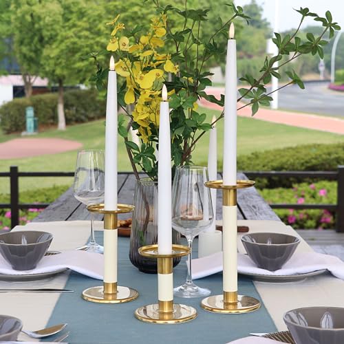 Image of Rhytsing 11.4 inch Flameless Taper Candles with Timer Function, Battery Operated Dinner Tall Candlestick Rustic Wax, Warm White LED, 2 Remotes Included - Set of 6 (White)