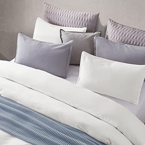 Tillyou 100% Washed Cotton Waffle Woven Duvet Cover 3-Piece Luxurious Soft Bedding Set, Queen Size, Solid Patterned Duvet Cover(90 * 90, White) #TOP1