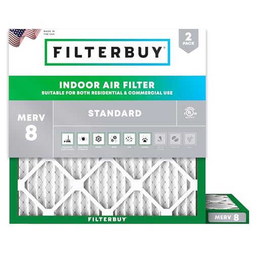 Filterbuy 8x8x1 Air Filter MERV 8 Essential Dust & Allergy Defense (2-Pack), Electrostatic Pleated HVAC AC Furnace Filters Replacement, Made in USA (Actual Size: 8.00 x 8.00 x 0.75)