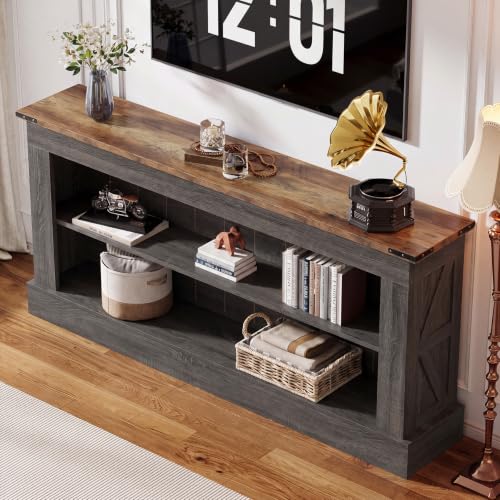 Image of Tribesigns Farmhouse TV Stand for 55-70 Inch TV, 63 inch Entertainment Center with Storage, Modern TV Console Table for Living Room, Bedroom (Gray and Brown)