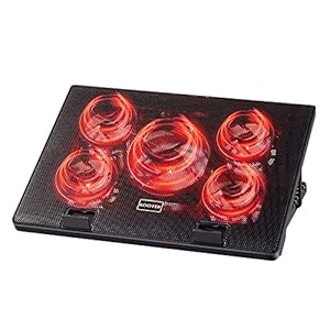 Kootek Laptop Cooling Pad, Laptop Cooler with 5 Quiet Fans for 12″-17″ Computer PC Notebook Gaming Laptop Fan, Height Adjustable Laptop Cooling Stand Laptop Accessories, Red