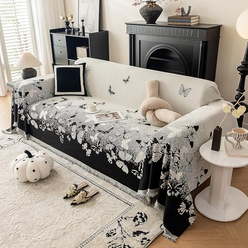 Best Couch Covers for Pet Owners: Durable, Stylish, and Easy-to-Clean Choices 8 Deep Dream Boho Couch Cover Blanket, Soft Chenille Sofa Covers for 3 Cushion Couch, Sofa Slipcovers Washable Living Room Furniture Protector for Dogs Pets (Butterfly Black, 71