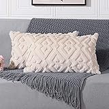 OTOSTAR クッションカバー 30x50cm 北欧 2枚セット ショートウール ベルベット おしゃれ 可愛い 柔らかい 柄 ひし形 モダン エレガント ファスナー インテリア ソファー用クッションカバー クッションケース ソファ背当て くっしょんかばー 装飾枕カバー 座布団カバー (ベージュ, 30x50)