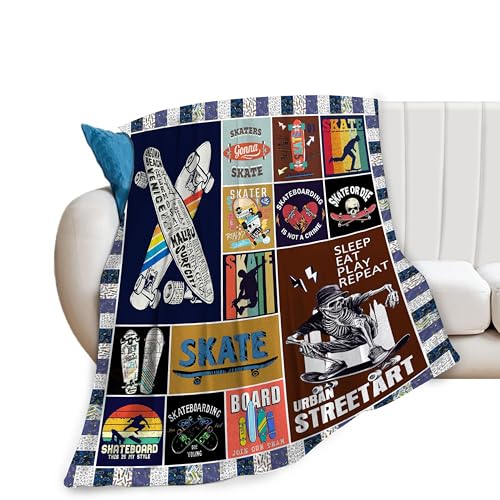 Manta de monopatín, regalos para patinadores, niños, calavera gótica, cobija de forro polar para deportes urbanos, manta de forro polar para sofá, cama, forro polar de franela suave y cálida para