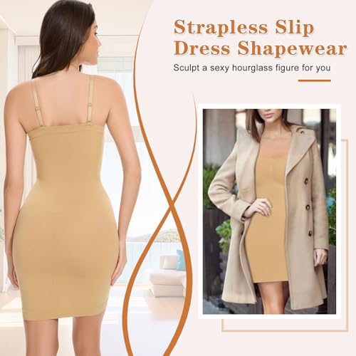 Strapless Shapewear Slip for Womem Tummy Control Under Dress Seamless Full Body Shaper Slip Dress with Removable Straps2
