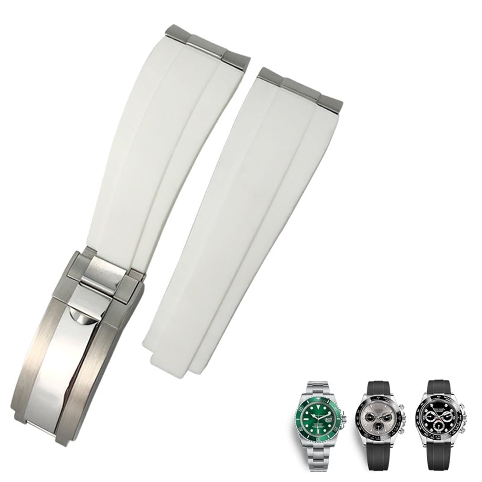 Cinturino per orologio in gomma con collegamento in metallo Cinturino sportivo da 20 mm per Rolex Daytona GMT Watch Yacht Master Submariner Cinturino verde alla moda