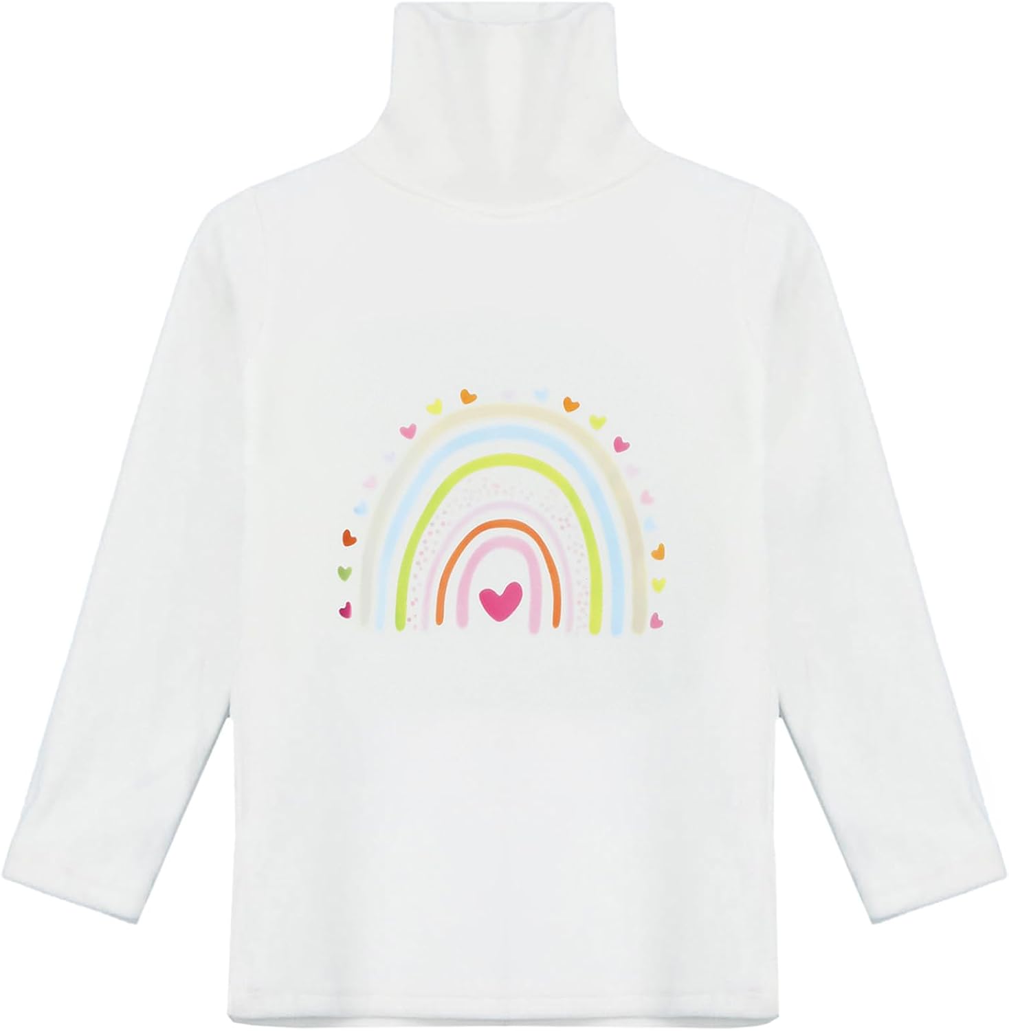 Kids Girls Base Layer Thermal Fleece Shirts Long Sleeve High Neck Rainbow Heart Print Undershirts