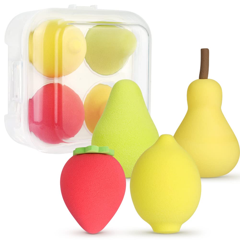 AUAUY Esponja Maquillaje, 4 Esponjas de Maquillaje para Base de Maquillaje,Esponjas Maquillaje Cara Profesional, Uso Seco y Húmedo para Crema, Líquido y Polvo, Maquillaje Uniforme y Natural