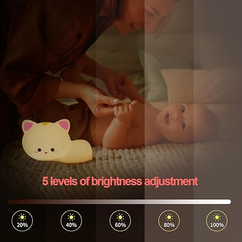 Miniatura 3 de Luz nocturna LED de gato, 16 colores regulables para guardería, luz nocturna kawaii, súper blanda de silicona recargable por USB, lámpara de noche