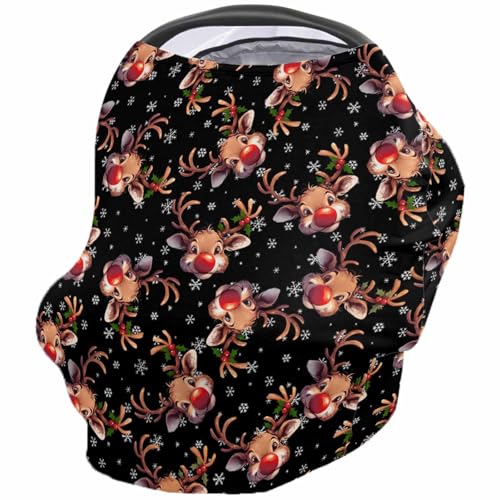 Nursing Cover for Breastfeeding Scarf, Cartoon Deer Snowflake Merry Christmas Baby Car Covers Super Soft Multi Use for Canopy Shopping Cart Cover Blanket Stroller Cover