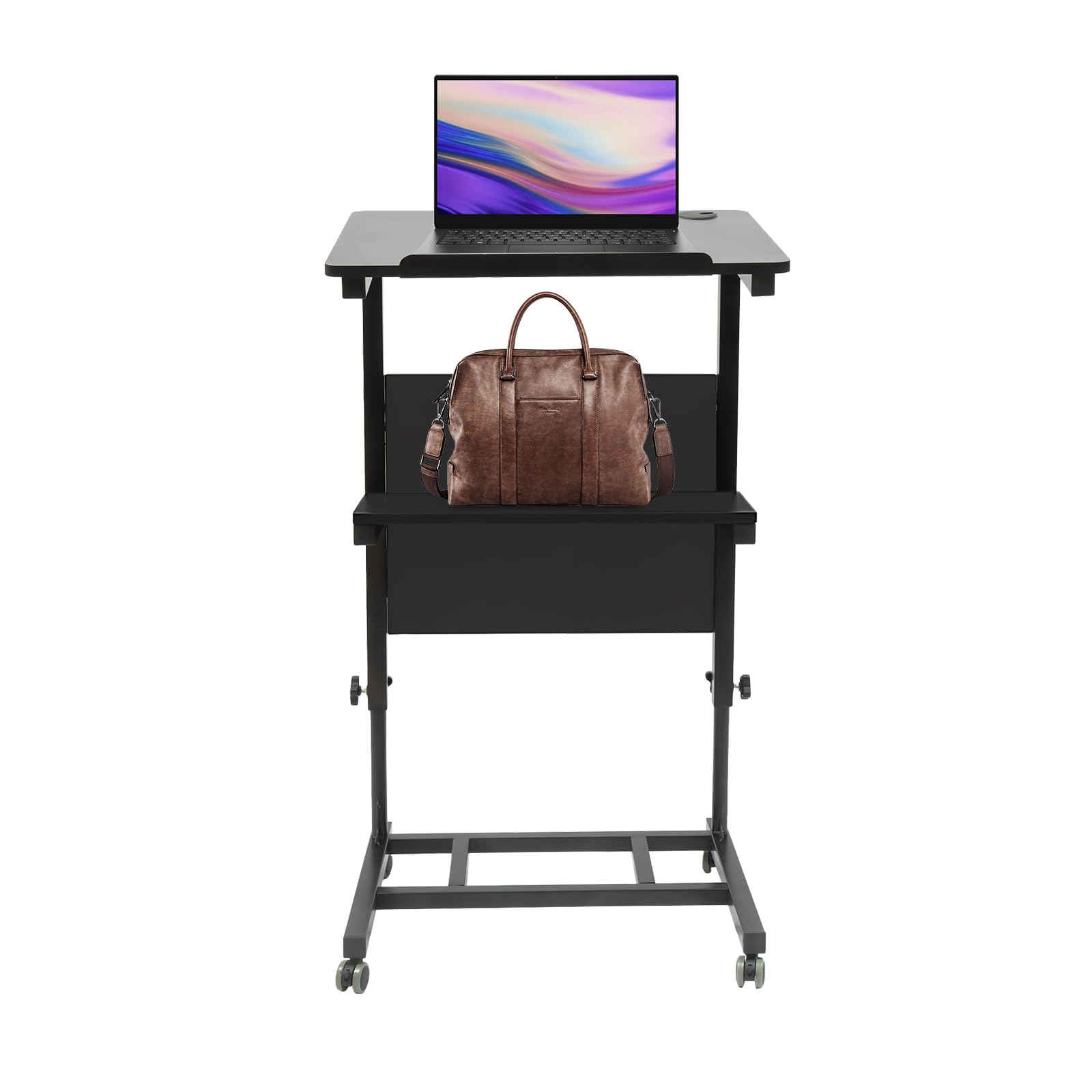 Mobile Stand Up Lectern Podium with Wheels Portable Church Pulpit with Storage Tray, Height Adjustable, for Classroom, Office, Meetings, Home, Studio (Standing Lectern Black)