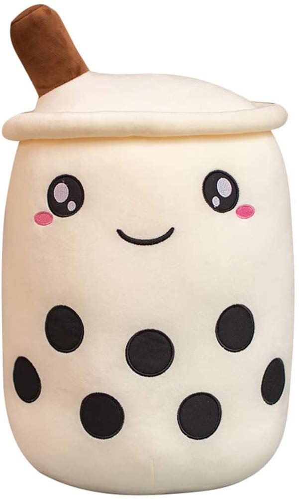 PUEENOD 8 inch Plush Boba Tea Cup Toy Bubble Tea Stuffed Plush Toy Gifts for Kids White Open Eyes - Small White Open Eyes